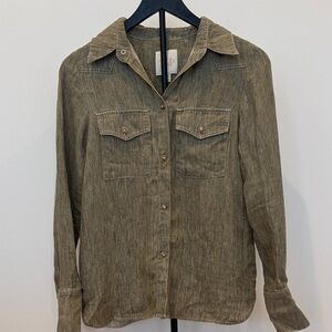 TWP Olive Green Casual Button-Down Shirt with Chest Pockets